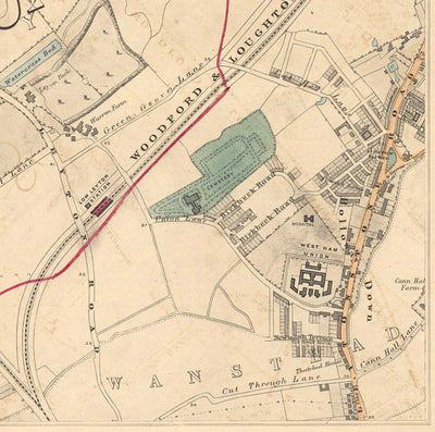 Old Colour Map of North East London, 1891 - Walthamstow, Leyton, Wanstead, Leytonstone, Lea - E5, E10, E11, E17