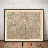 Vecchia mappa a colori di East London, 1891 - Hoxton, Haggerston, Dalston, Hackney, Bethnal Green, Shoreditch - N1, N5, E8, E2, EC1 