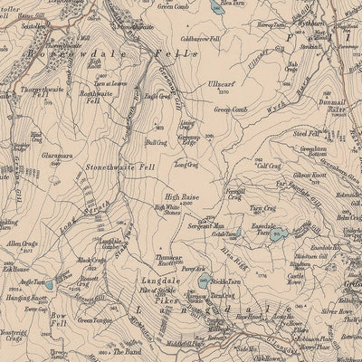 Ancienne carte du Lake District par Stanford, 1899 : Windermere, Scafell Pike, Kendal, Ullswater, Helvellyn