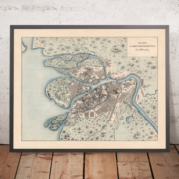 Mappa antica di San Pietroburgo, Russia di Tsylov, 1799: Distretti, Fiumi, Parchi, Luoghi di interesse, Canali 