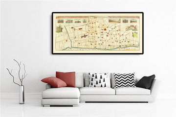 Mapa antiguo del Gran Incendio de Londres de 1667 por John Leake y George Vertue - Puente de Londres, Westminster, río Támesis, catedral de San Pablo, Southwark