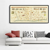 Mappa antica del Grande Incendio di Londra nel 1667 di John Leake e George Vertue - London Bridge, Westminster, Fiume Tamigi, Cattedrale di St Paul, Southwark 