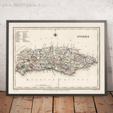 Antica mappa dell'Est e dell'Ovest Sussex di Samuel Lewis, 1844: Brighton, Crawley, Worthing, Eastbourne e Hastings 