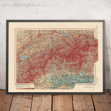 Old Map of Switzerland, 1967: The Alps, Bern, Geneva, Zurich, Lake Geneva