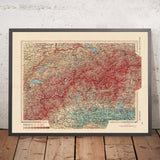 Mappa Antica della Svizzera, 1967: Le Alpi, Berna, Ginevra, Zurigo, Lago di Ginevra 