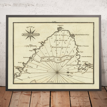 Antica Carta Nautica del Golfo di Manfredonia, Italia di Heather, 1802: Penisola del Gargano, Porti, Forte di St Angelo 