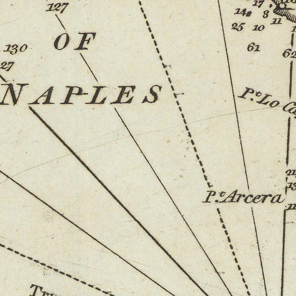 Antigua carta náutica del golfo de Nápoles de Heather, 1802: Pompeya, Capri, costa de Amalfi