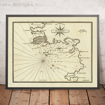 Ancien plan nautique du port de Corfou par Heather, 1802 : Forteresses vénitiennes, Routes maritimes stratégiques 