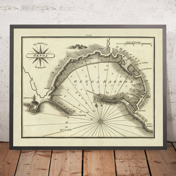 Vecchio Porto di Genova, Italia Carta Nautica di Heather, 1802: Lanterna, Fortificazioni, Palazzo 