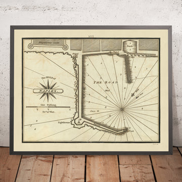 Mappa Nautica del Vecchio Mole di Napoli di Heather, 1802: Faro, Storia del Porto 