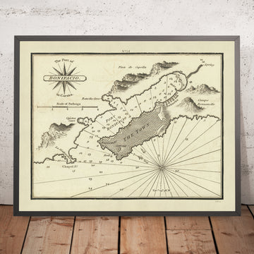 Old Port of Bonifacio, Corsica Nautical Chart by Heather, 1802: Town, Soundings, Fortress, Ranella Cove
