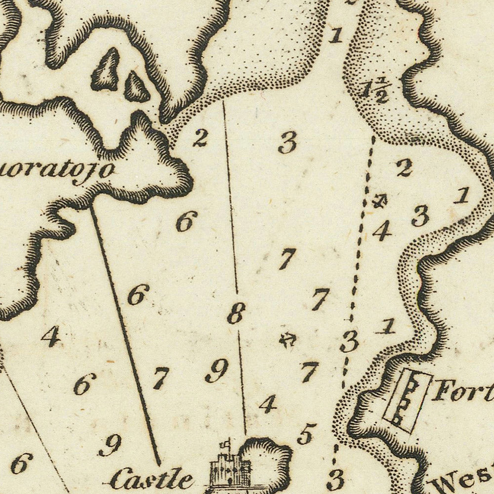 Ancienne carte nautique de Brindisi par Heather, 1802 : Château souabe, Grand Passage, Guerres napoléoniennes