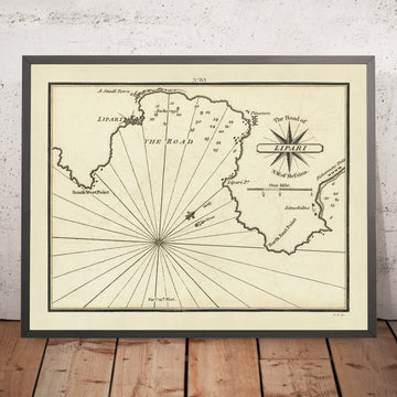 Vecchia Lipari, Sicilia Carta Nautica di Heather, 1802: Ancoraggi, Forti 