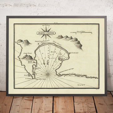 Vecchia Carta Nautica di Porto Conte di Heather, 1802: Sardegna, Fondali, Torri, Costa 