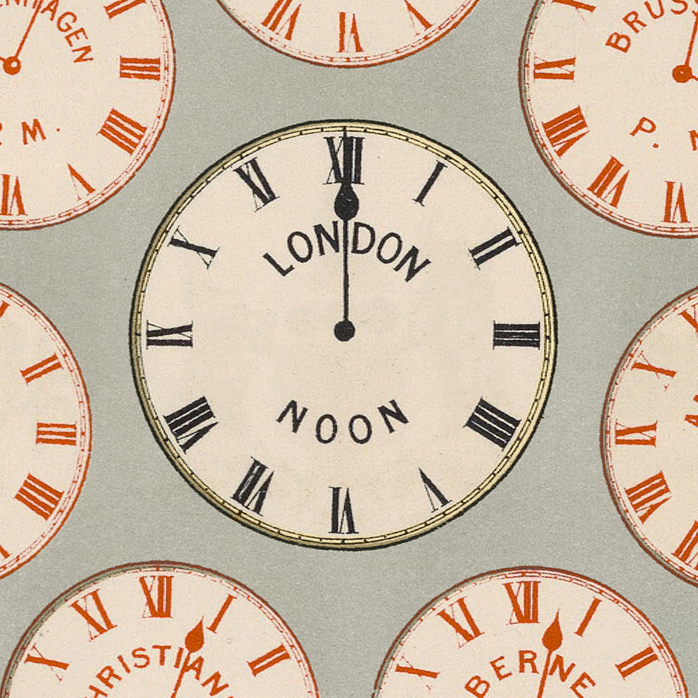 Time Zone Clocks Around the World by AK Johnston, 1906