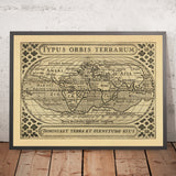 Tiny Old World Map by Bertius, 1616: Oval Projection, Decorative Strapwork, Terra Australis