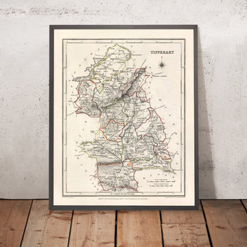 Mappa antica della Contea di Tipperary di Samuel Lewis, 1844: Clonmel, Nenagh, Thurles, Cashel, Cahir 