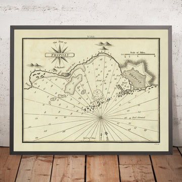 Old Port of Tripoli, Libya Nautical Chart by Heather, 1802: Barbary, English Fort, Mole