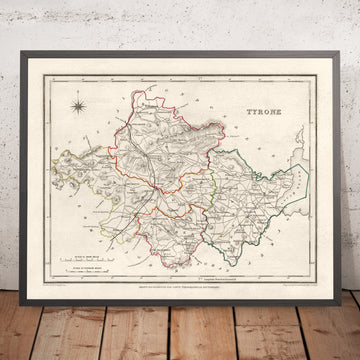 Ancienne carte du comté de Tyrone par Samuel Lewis, 1844 : Omagh, Strabane, Cookstown, Dungannon, Aughnacloy