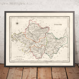Ancienne carte du comté de Tyrone par Samuel Lewis, 1844 : Omagh, Strabane, Cookstown, Dungannon, Aughnacloy