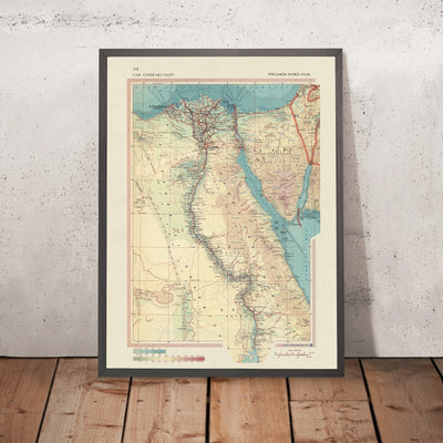 Old Map of Egypt (United Arab Republic), 1967: Nile River, Suez Canal, Cairo, Alexandria, Giza
