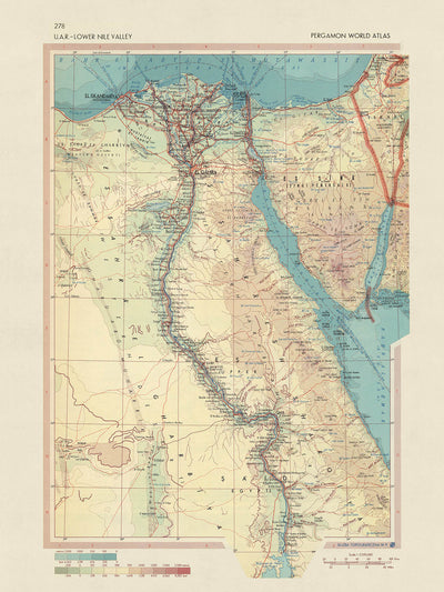Alte Karte von Ägypten, 1967: Nil, Suezkanal, Kairo, Alexandria, Gizeh