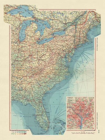 Alte Karte der Vereinigten Staaten vom Polish Army Topography Service, 1967: New York, Chicago, Washington DC, Große Seen, Mississippi