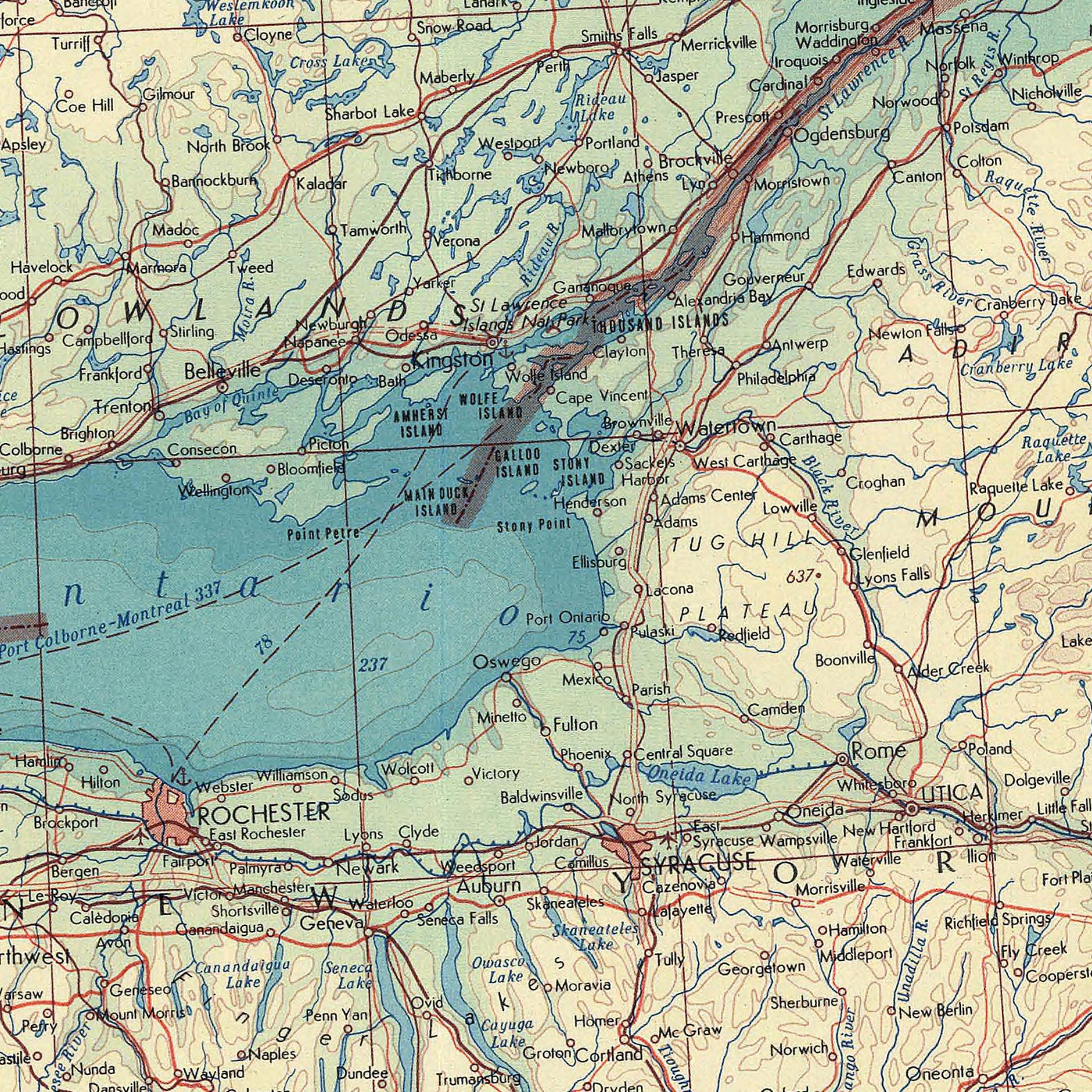 Mapa antiguo de los Grandes Lagos, 1967: Lago Míchigan, Lago Hurón, Lago Ontario, Lago Erie y Lago Superior. 