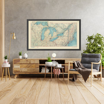 Alte Karte der Großen Seen, 1967: Michigansee, Huronsee, Ontariosee, Eriesee und Oberer See. 