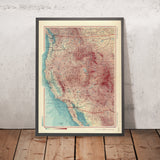 Mappa antica degli Stati Uniti occidentali, 1967: Los Angeles, San Francisco, Yosemite, Grand Canyon, Montagne Rocciose 