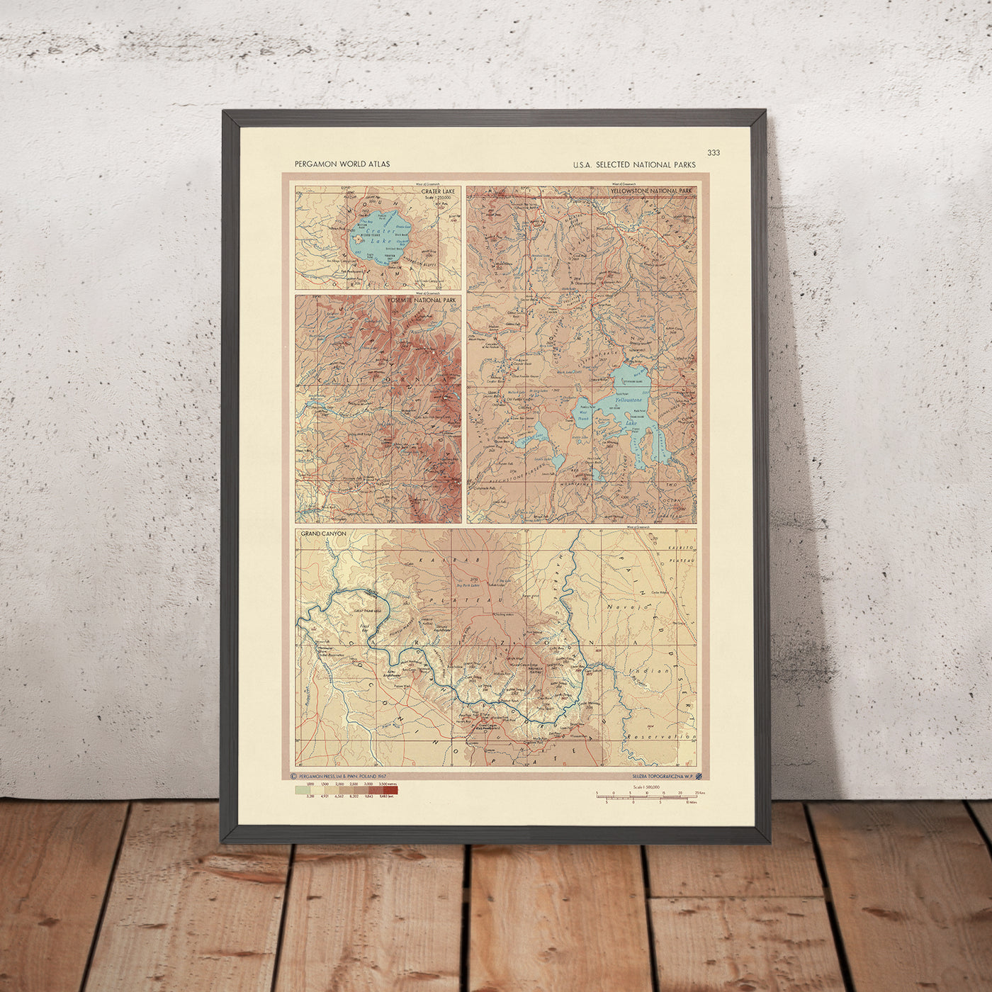 Antiguo mapa de EE.UU., 1967: Yellowstone, Gran Cañón, Yosemite, Río Mississippi, Alunizaje