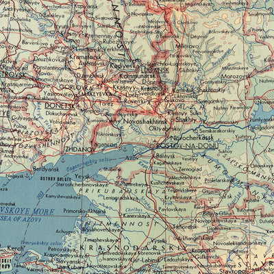 Old Map of Southern USSR and Eastern Europe, 1967: Detailed Political & Physical Map
