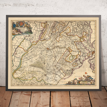 Old Map of Utrecht by Visscher, 1690: Amsterdam, Amersfoort, Hilversum, Zeist, Nieuwegein