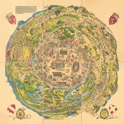 Old Pictorial Map of Turkish Siege of Vienna by Meldeman, 1530: St. Stephen's, Fires, Circular Panorama