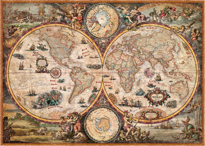 Alte Weltkarte Moderne Welt von Ray&Co, 2024: Vintage-Stil, detaillierte Geographie, dekorative Elemente