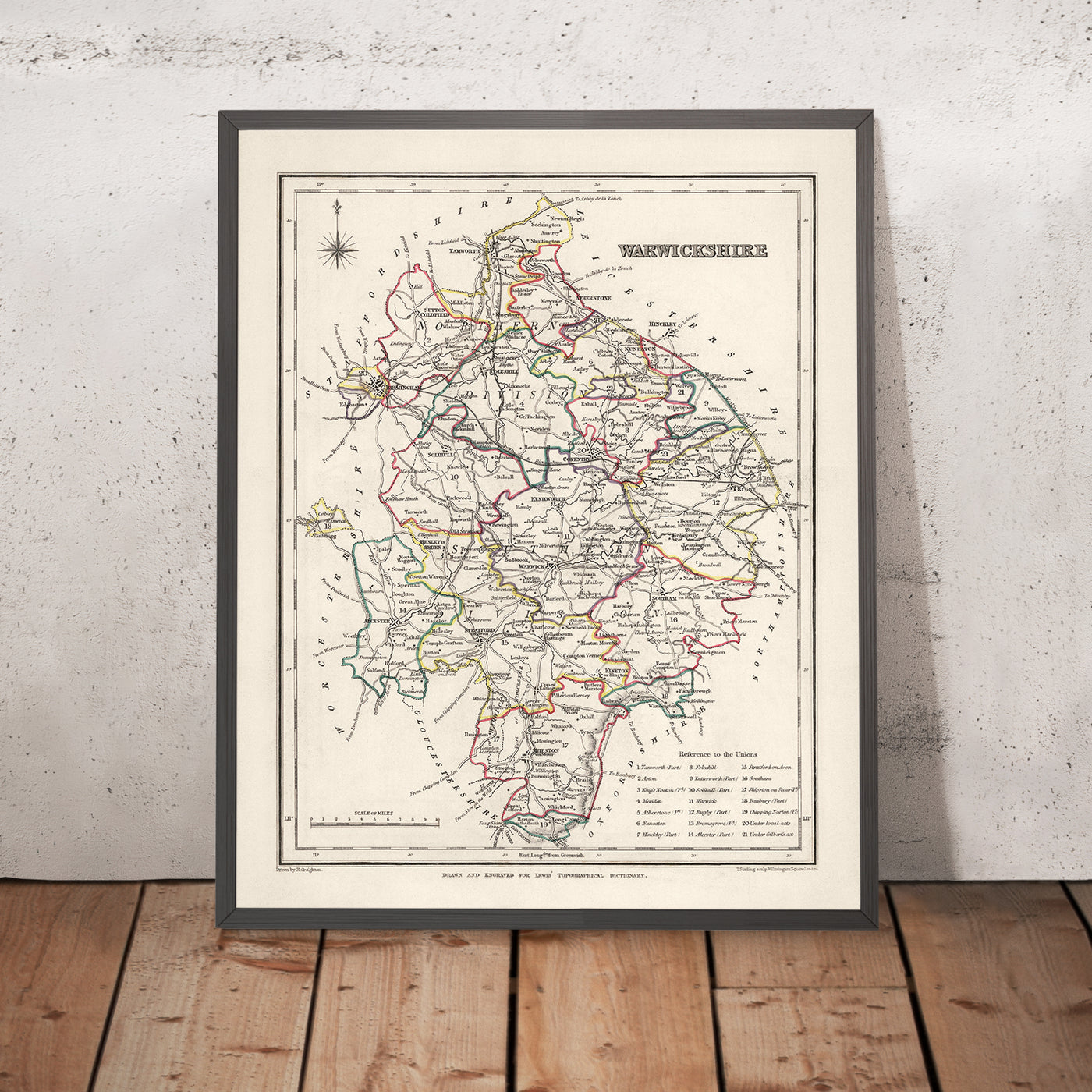 Old Map of Warwickshire by Samuel Lewis, 1844: Birmingham, Coventry, Stratford-upon-Avon, Warwick, Rugby