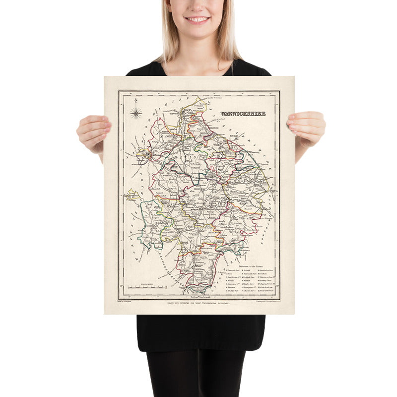 Old Map of Warwickshire by Samuel Lewis, 1844: Birmingham, Coventry, Stratford-upon-Avon, Warwick, Rugby