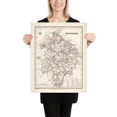 Old Map of Warwickshire by Samuel Lewis, 1844: Birmingham, Coventry, Stratford-upon-Avon, Warwick, Rugby