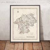 Mapa antiguo de Westmorland por Samuel Lewis, 1844: Appleby, Kendal, Kirkby Stephen, Brough, Lake District