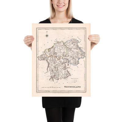 Mapa antiguo de Westmorland por Samuel Lewis, 1844: Appleby, Kendal, Kirkby Stephen, Brough, Lake District