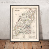Ancienne carte du comté de Wexford par Samuel Lewis, 1844 : Enniscorthy, New Ross, Gorey, fougères et caractéristiques historiques