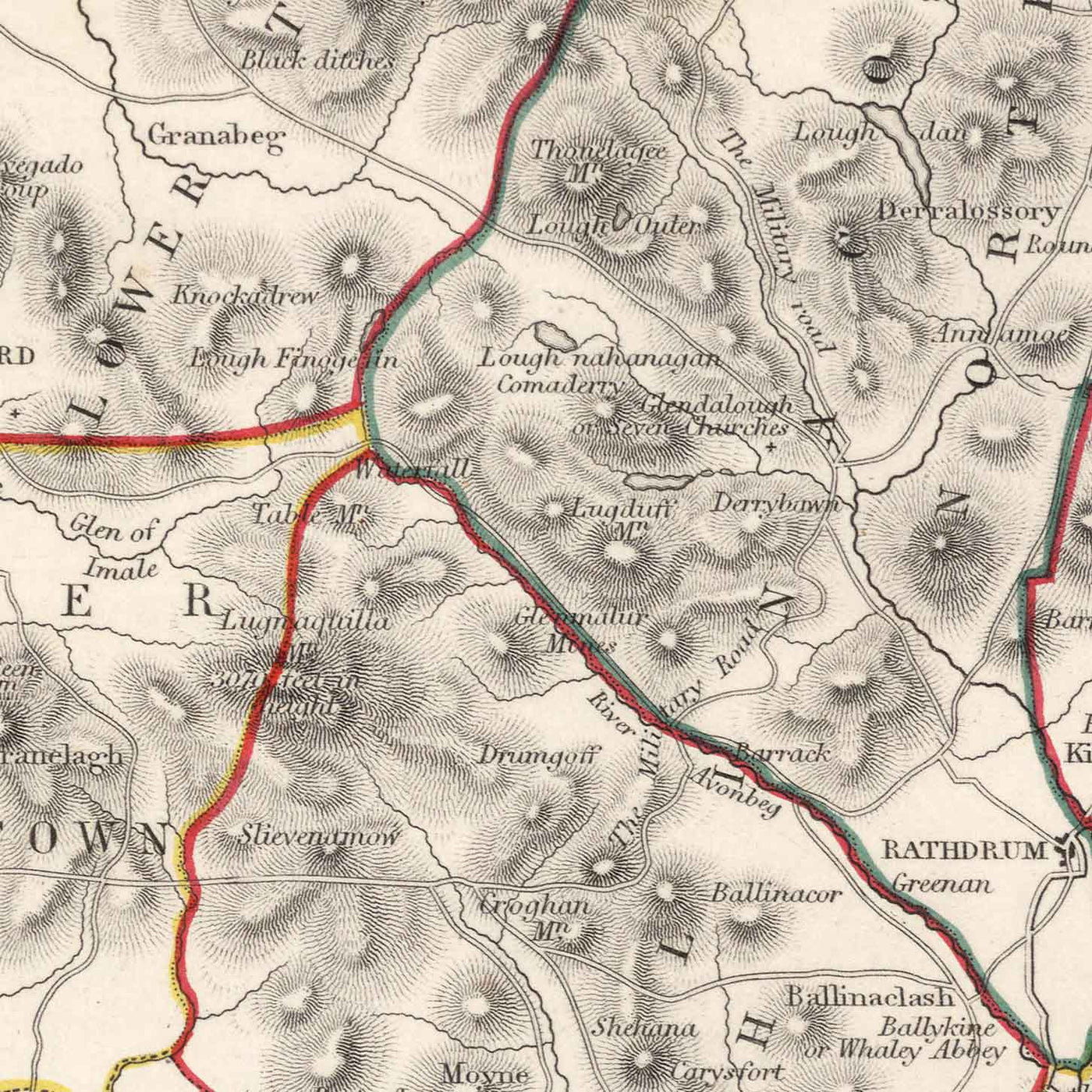 Old Map of County Wicklow by Samuel Lewis, 1844: Bray, Arklow, Baltinglass, Blessington, Glendalough