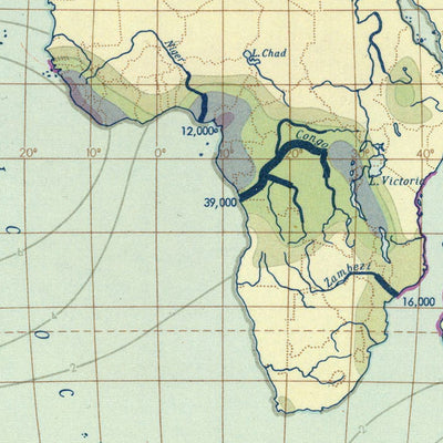 Ancienne carte infographique de l'hydrographie mondiale, 1967 : rivières, lacs et océans
