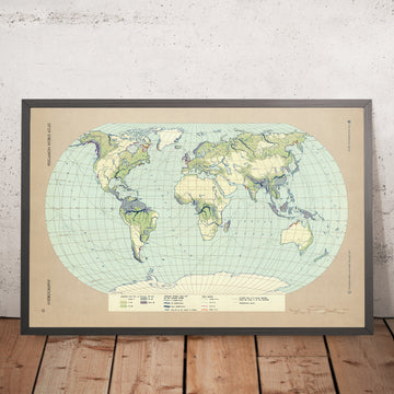 Old Infographic Map of World Hydrography, 1967: Rivers, Lakes, and Oceans