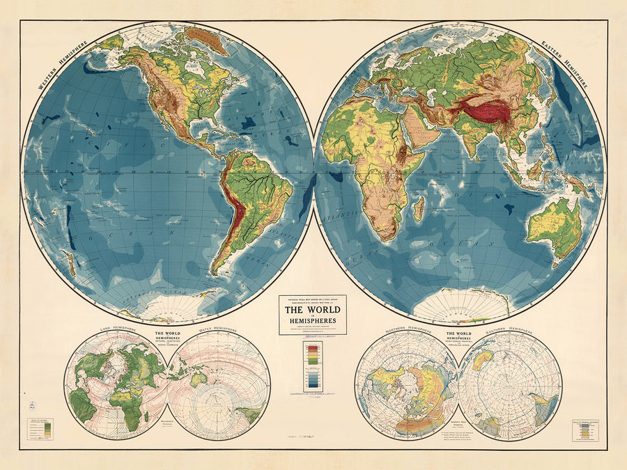 Mappa del mondo Atlas Old School Rand McNally, 1917: Carta fisica del mondo 