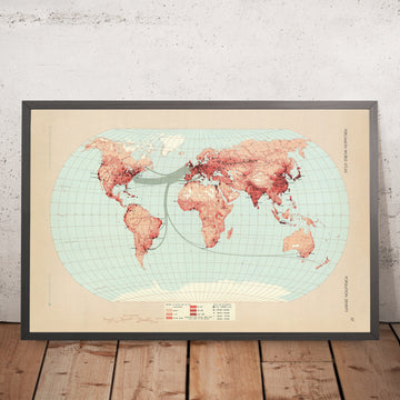 Antigua infografía del mapa de la densidad de población mundial, 1967: Visualización de la emigración, cartografía temática, demografía 
