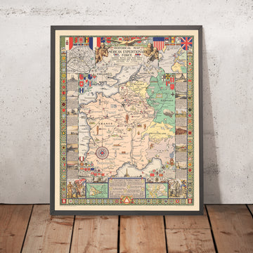 Vecchia mappa del fronte occidentale della Prima Guerra Mondiale, 1932: AEF, Linea Hindenburg, Parigi, Meuse-Argonne, Saint-Mihiel 