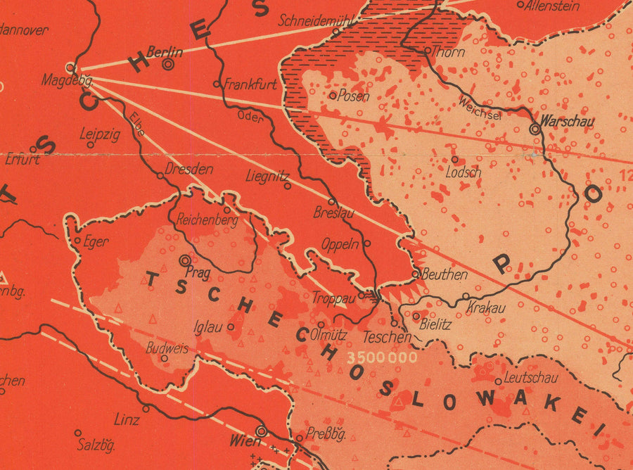 Alte WW2-Propagandamap, 1938 - "87 545 000 Deutsche in Europa" - Deutscher Expansionismus von Hillen-Ziegfeld 