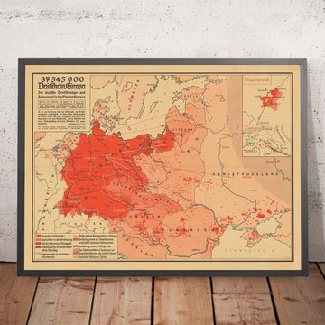 Alte WW2-Propagandamap, 1938 - "87 545 000 Deutsche in Europa" - Deutscher Expansionismus von Hillen-Ziegfeld 