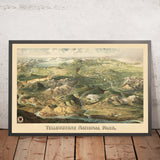 Vecchia mappa Birdseye del Parco Nazionale di Yellowstone di Wellge, 1904: Linea del Parco del Pacifico Settentrionale, Fiumi, Laghi, Mt Sheridan 